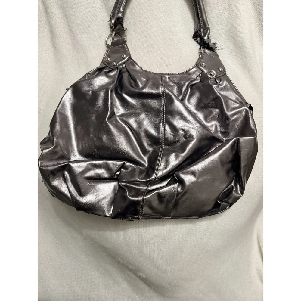 Beverly Hills Polo Club Hobo Bag Pewter Metallic Shoulder Purse